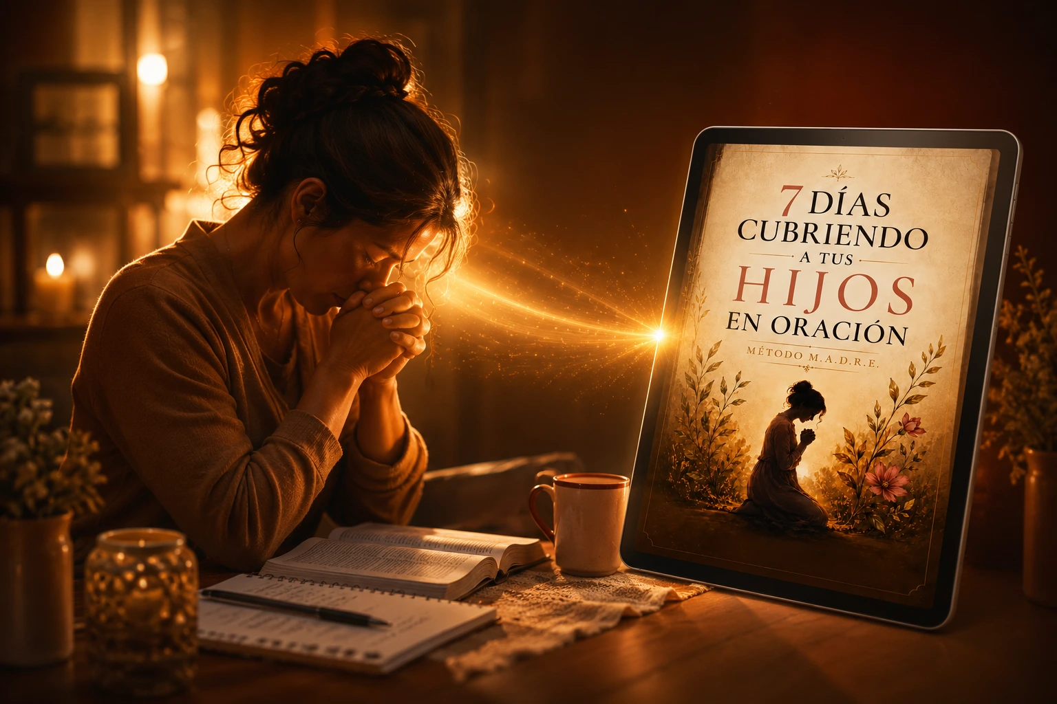 Madre orando y 7 Días Cubriendo a tus Hijos en Oración